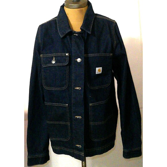 Carhartt NWT Womens New L Denim Chore Coat Jacket Jean Blue Pockets Logo Relaxed - Picture 3 of 6